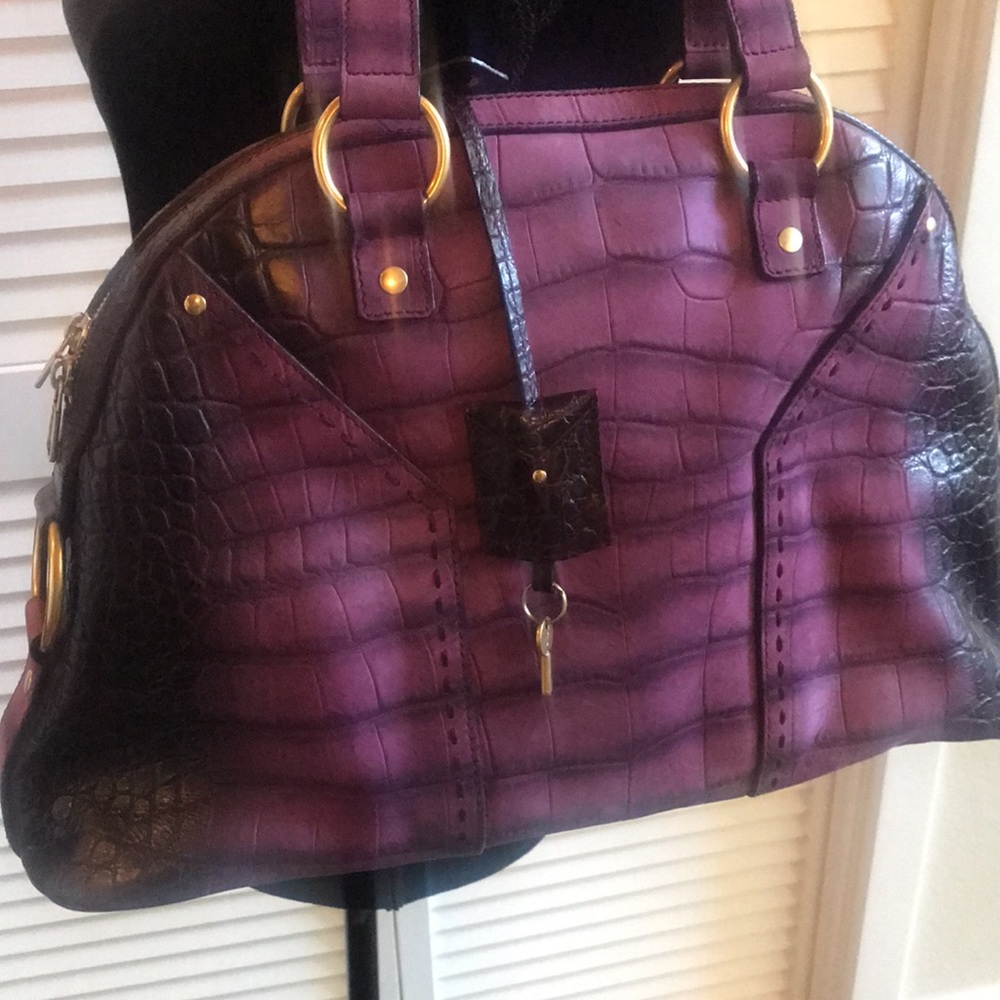 1K Reduced! Exclusive Authentic YSL Muse. Croc Purple /Violet Òmbre Shoulder Bag